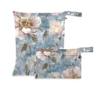 EtherSpher Blue and Pink Retro Romantic Flowers Impermeabile Baby Wet Bag 2 Pack Travel Essentials per bambini con maniglie per viaggi, viaggi