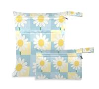 EtherSpher Blue Checked Daisy Flower borsa asciutta bagnata con cerniera per parti del tiralatte confezione da 2 elementi essenziali da viaggio per bambini con manici per palestra, asilo nido