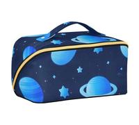 EtherSpher Blue Cosmic Planet - Trousse per trucchi con divisori ed elegante, grande, con scomparti e manico