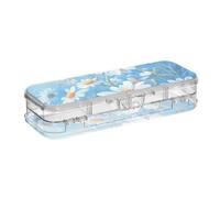 EtherSpher Blue Daisy Hello Sunshine Bloom Spring Progettato Pencil Storage Box Clear Double Deck Penne Custodia rigida per cancelleria con coperchio a scatto