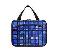 EtherSpher Blue Grid appeso formato da viaggio kit di articoli da toeletta con gancio, borsa da toilette impermeabile compatta di design per le donne vacanza maleta para maquillaje L, griglia blu