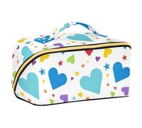 EtherSpher Blue Rainbow Hearts Colorful Progettato Cosmetic Bag con divisori Capacità Impermeabile Viaggio Cosmetic Bag Verticale Free-Standing