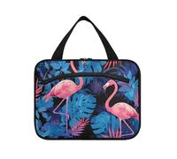 EtherSpher Blue Rainforest Flamingo appeso grandi borse cosmetiche per le donne con gancio, borse per il trucco lavabili di design per gli elementi essenziali da viaggio per le donne campeggio bolsas