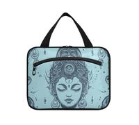 EtherSpher Bohemian Light Blue Dea Testa appeso borse per le donne articoli da toeletta con gancio, borsa portatile di design con scomparti per i viaggiatori hotel bolsa para guardar maquillaje L