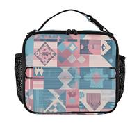 EtherSpher Boho rosa blu vintage fiori doppia cerniera isolato Lunch Box per le donne Lunch Tote Bag con tracolla rimovibile per scuola, lavoro, all'aperto Bolsa para comida termica