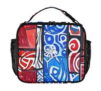EtherSpher Boho Rosso Blu Texture Irregolare Doppia Cerniera Lunch Bag Contenitori per Pasti con Tracolla Regolabile per Scuola/Picnic bolso para llevar almuerzo