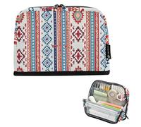 EtherSpher Boho Rosso e Blu Vintage Texture Matita Caso di Immagazzinaggio Grande Capacità Penna Bag Espandibile Moneta per Uomo Viaggio estuche para colores