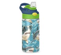 EtherSpher Borraccia sportiva con animali con occhiali, squali, con cannuccia, a prova di perdite, per acqua, latte, succhi di frutta, scuola, campeggio, sport botellas de agua