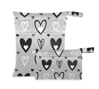 EtherSpher Borsa a prova di disordine con cuori grigi neri per asilo nido Confezione da 2 elementi essenziali da viaggio per bambini con manici per fare il bagno, palestra