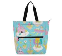 EtherSpher Borsa a tracolla decorativa per bambini, studenti e adulti, motivo cartone animato carino castello delle fiabe leggera borsa a tracolla con cerniera per scuola e tempo di gioco arcobaleno