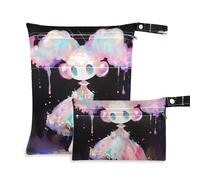 EtherSpher Borsa asciutta a prova di disordine della bambola di colore sveglio del fumetto 2 Pack sacchetto bagnato per il costume da bagno con maniglie per piscina, bagno