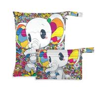 EtherSpher Borsa bagnata a prova di disordine con elefanti bianchi dei cartoni animati, confezione da 2, per costume da bagno con manici per spiaggia, piscina