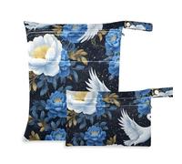 EtherSpher Borsa bagnata con cerniera, motivo rose bianche e nere, confezione da 2 pezzi, essenziale da viaggio per bambini, con manici per fare il bagno, la palestra
