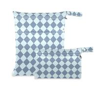 EtherSpher Borsa bagnata lavabile per bambini a quadri americani bianchi e blu, confezione da 2 pezzi essenziali da viaggio per bambini con manici per pannolini per bambini, pannolini per bambini