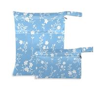 EtherSpher Borsa bagnata per bambini a prova di disordine blu e bianca con fiori romantici, confezione da 2 pezzi essenziali da viaggio per bambini con manici per pannolini per bambini, viaggio