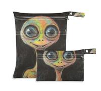 EtherSpher Borsa bagnata riutilizzabile con alieni verdi dei cartoni animati, confezione da 2 pezzi essenziali da viaggio per bambini con manici per spiaggia, yoga