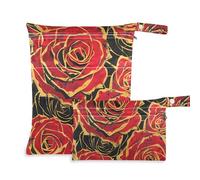 EtherSpher Borsa bagnata riutilizzabile stile retrò rosa rossa pittura a olio 2 pack borsa bagnata per costume da bagno con manici per viaggi, pannolini per bambini