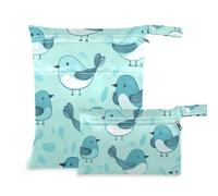 EtherSpher Borsa con cerniera per pannolini, motivo uccellino, turchese, confezione da 2 pezzi essenziali da viaggio per bambini, con manici per palestra, viaggio