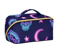 EtherSpher Borsa cosmetica colorata al neon con stelle, lune e scheletri progettata con divisori Custodia portatile Beauty Bag verticale autoportante