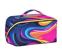 EtherSpher Borsa cosmetica colorata al neon irregolare con texture astratta progettata con divisori leggera grande borsa per il trucco con scomparti e maniglia