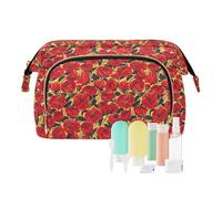 EtherSpher Borsa cosmetica da viaggio con cerniera in stile pittura a olio retrò con rosa rossa borsa per cosmetici da donna portafoglio per contanti per oggetti essenziali, Stile retrò della pittura
