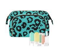 EtherSpher Borsa cosmetica da viaggio con cerniera leopardata color foglia di tè nero borsa cosmetica da viaggio borsa per contanti da donna portafoglio per, leopardo verde acqua nero, 1 size