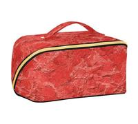 EtherSpher Borsa cosmetica da viaggio di grande capacità con scomparti e maniglia di colore rosso del grano di colore solido dell'annata con i divisori
