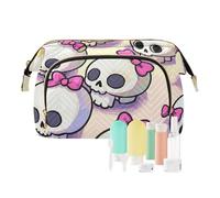 EtherSpher Borsa cosmetica da viaggio impermeabile di grande capacità del cranio dell'arco carino per la borsa per il trucco cosmetico, Teschio carino fiocco, 1 size
