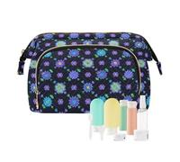 EtherSpher Borsa cosmetica leggera con fiori fluorescenti viola fluo verde neon borsa organizer per pennelli da trucco, Fiori fluo viola verde fluorescente, 1 size