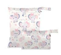 EtherSpher Borsa da bagno bagnata a prova di disordine con elefante con fiocco grigio cartone animato, confezione da 2 pezzi essenziali da viaggio per bambini con manici per spiaggia, palestra