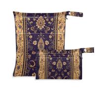 EtherSpher Borsa da bagno riutilizzabile con motivo floreale vintage viola scuro e oro, confezione da 2 pezzi essenziali da viaggio per bambino con manici per fare il bagno, spiaggia