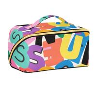 EtherSpher Borsa da toilette colorata con lettere dell'alfabeto dei cartoni animati con divisori elegante grande capacità borsa cosmetica da viaggio con scomparti e maniglia