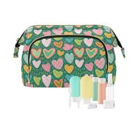 EtherSpher Borsa da toilette verde per San Valentino con cuore in stile cartone animato, con cerniera, organizer per cosmetici grandi, Cuore verde del fumetto di San Valentino, 1 size