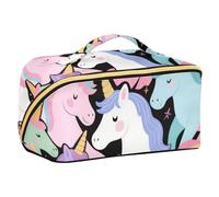 EtherSpher Borsa da viaggio colorata con unicorni animali del fumetto con divisori Borsa cosmetica da viaggio portatile per le donne verticale autoportante