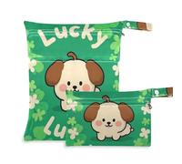 EtherSpher Borsa da viaggio con cerniera per il giorno di San Patrizio con simpatico cane marrone con cartoni animati, confezione da 2 pezzi essenziali da viaggio per volare con manici per fare il