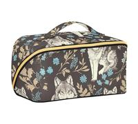 EtherSpher Borsa da viaggio con design simpatico lupo grigio con divisori Essentials grande borsa per il trucco verticale autoportante