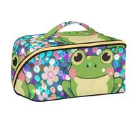 EtherSpher Borsa da viaggio con finti lustrini glitterati viola a forma di rana con divisori portatile grande borsa per il trucco con scomparti e manico