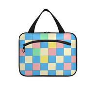 EtherSpher Borsa da viaggio con kit da barba da appendere a quadretti Plain Blue Green Beige con gancio, borsa cosmetica essenziale di design per le donne bolsa de maquillaje para mujer L, A scacchi