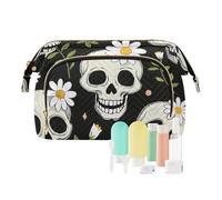 EtherSpher Borsa da viaggio con teschio di margherita nera borsa da viaggio portatile borsa da viaggio borsa da viaggio borsa da donna per kit da, Teschio fiore margherita nera, 1 size