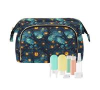 EtherSpher Borsa da viaggio con zucca di Halloween gialla del fumetto portatile grande borsa cosmetica gioielli per il trucco, Cartone animato giallo male zucca di Halloween, 1 size