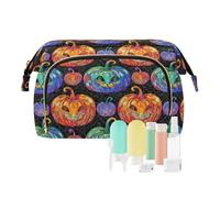 EtherSpher Borsa da viaggio cosmetica a forma di zucca malvagia di Halloween del fumetto con cerniera borse da viaggio cosmetiche per le donne portafoglio contanti per gli organizzatori, Colore del