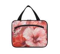 EtherSpher Borsa da viaggio da appendere floreale rossa e rosa per le donne con gancio, borsa per il trucco lavabile di design per le donne viaggio estuches para maquillaje L, Fiori rossi e rosa