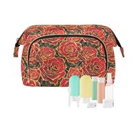 EtherSpher Borsa da viaggio in stile retrò con rosa rossa con pittura a olio borsa da toilette impermeabile per donna portamonete per grande capacità, Stile retrò della pittura a olio di rosa rossa, 1