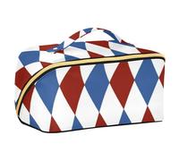 EtherSpher Borsa da viaggio per il 4 luglio con motivo a quadri rossi e blu con divisori elegante borsa cosmetica verticale autoportante da donna