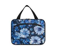 EtherSpher Borsa da viaggio per trucco da appendere blu margherita disegnata a mano con gancio, borsa per il trucco espandibile di grande capacità di design per le donne deve crociere kit de para