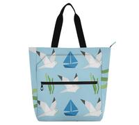 EtherSpher Borsa decorativa per bambini, borsa per libri di pianoforte, per bambini, studenti, adulti, blu gabbiano, leggera, riutilizzabile, con cerniera, per scuola, shopping, generi alimentari