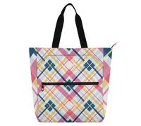 EtherSpher Borsa decorativa per bambini carina per bambini, donne, uomini, linee a quadri giallo pesca, fresca e robusta, borsa per la scuola e la spiaggia, con cerniera, per scuola e tempo di gioco