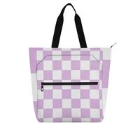 EtherSpher Borsa decorativa per bambini, donne, uomini, viola e bianco, motivo scozzese americano, impermeabile, riutilizzabile, con cerniera, per scuola, shopping, generi alimentari, arcobaleno bolso