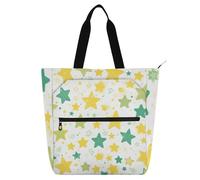 EtherSpher Borsa decorativa per bambini e adulti, con stelle verdi e gialle, grande, riutilizzabile, con cerniera, per scuola, shopping, spesa, arcobaleno bolsos para guardar libros
