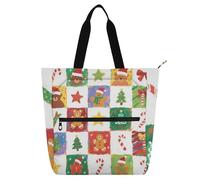 EtherSpher Borsa decorativa per bambini, graziosa, per ragazzi, ragazze, donne, albero di Natale, pan di zenzero, robusta borsa da spiaggia per scuola, borsa per la spesa, con cerniera, per università